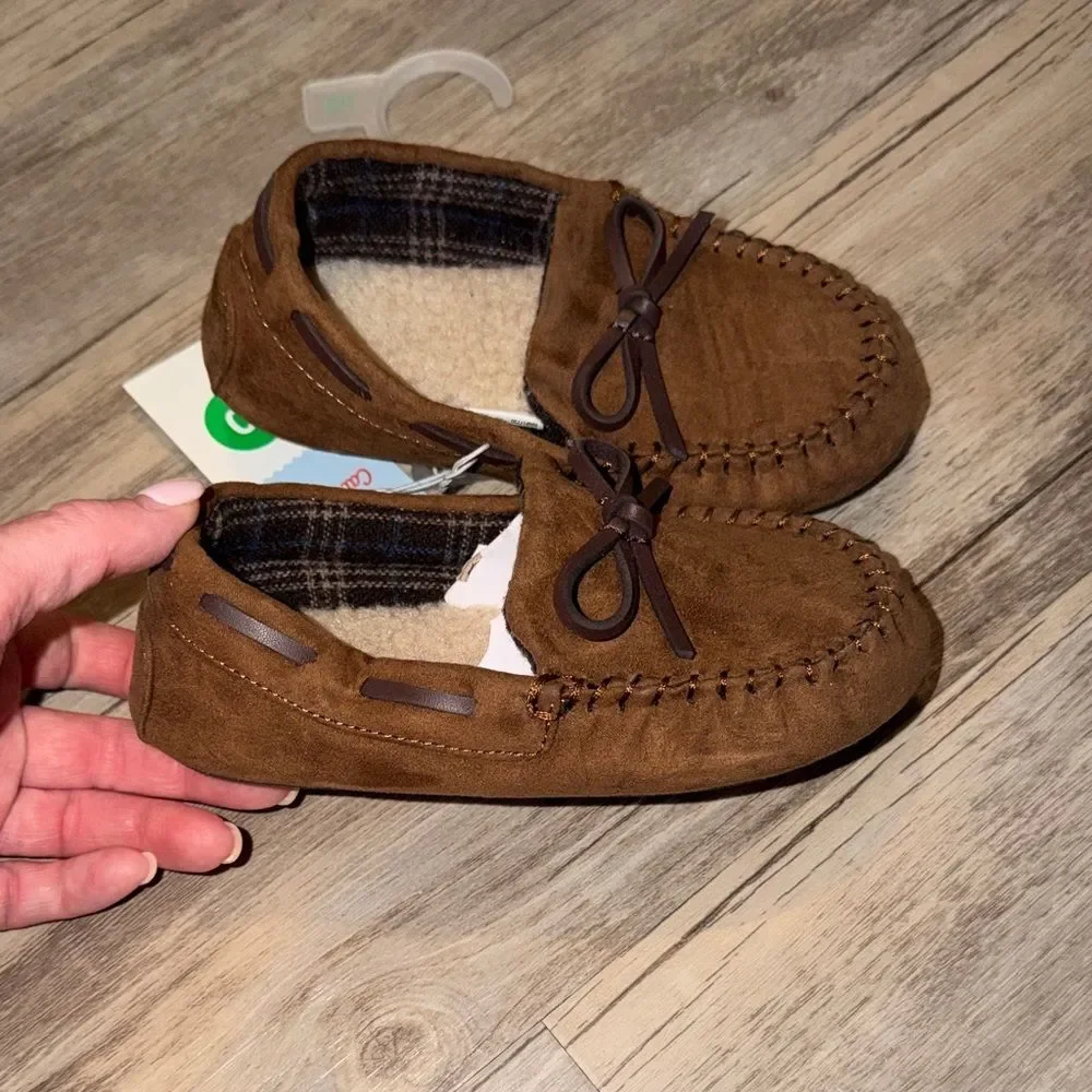 Cat & Jack Brown Suede Moccasin Slippers with Bow
